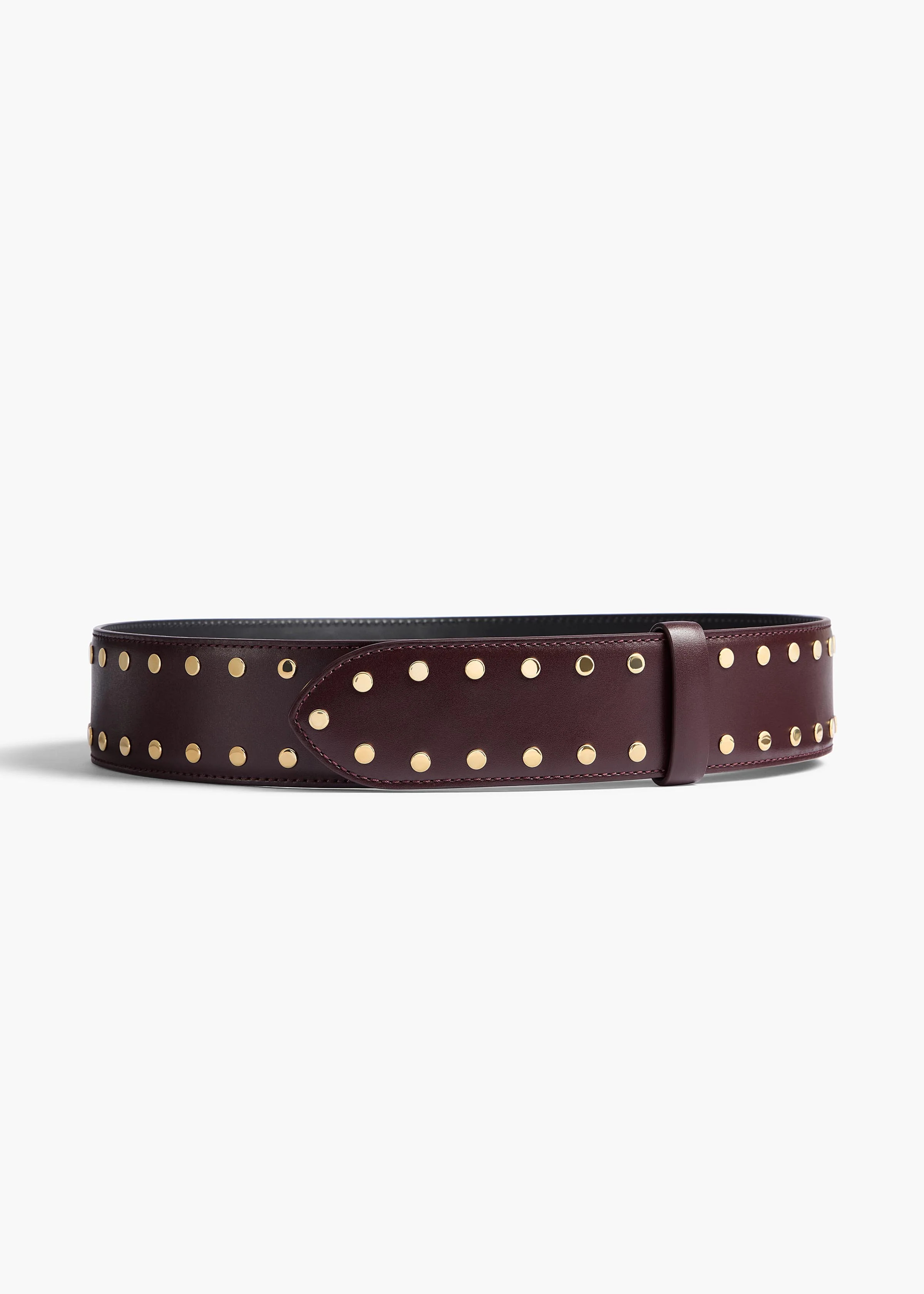 KHAITE - Theo Waist Belt In Bordeaux Leather With Gold Studs | Khaite