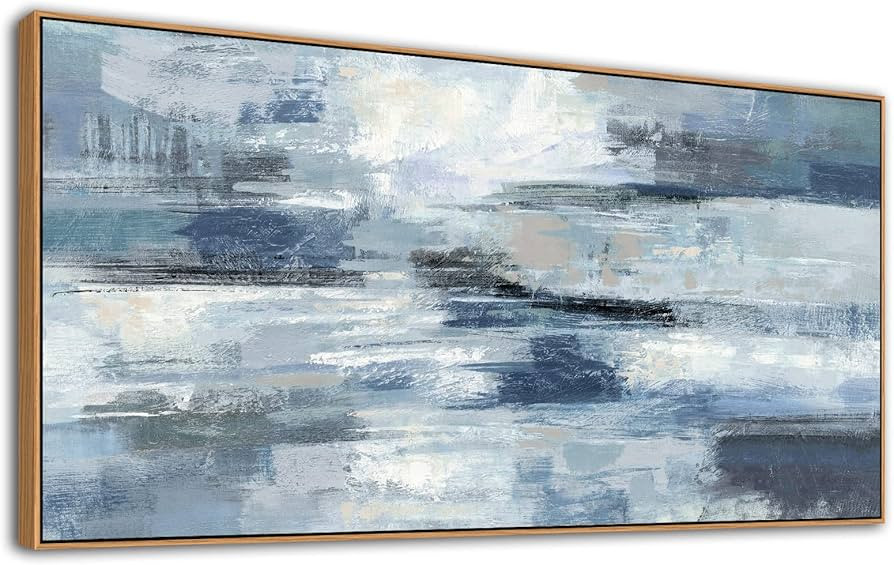 Indigo Framed Wall Art Abstract Ocean Canvas Pictures Blue White Grey Painting Vintage Wall Decor... | Amazon (US)