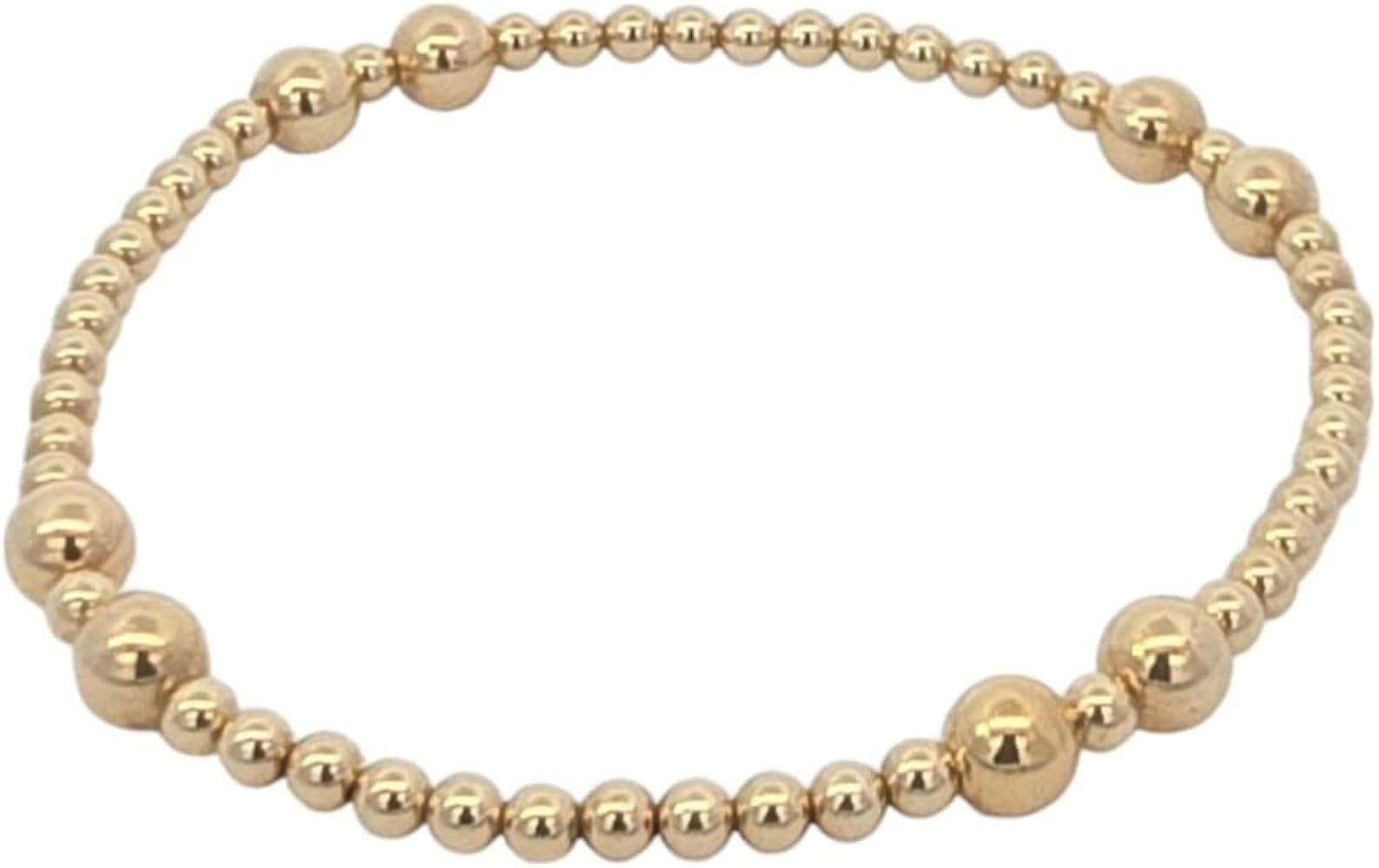 14kt Gold Filled Tarnish-Free Stretch Bracelet for Women - Elegant 3mm & 5mm Beaded Design - Grea... | Amazon (US)