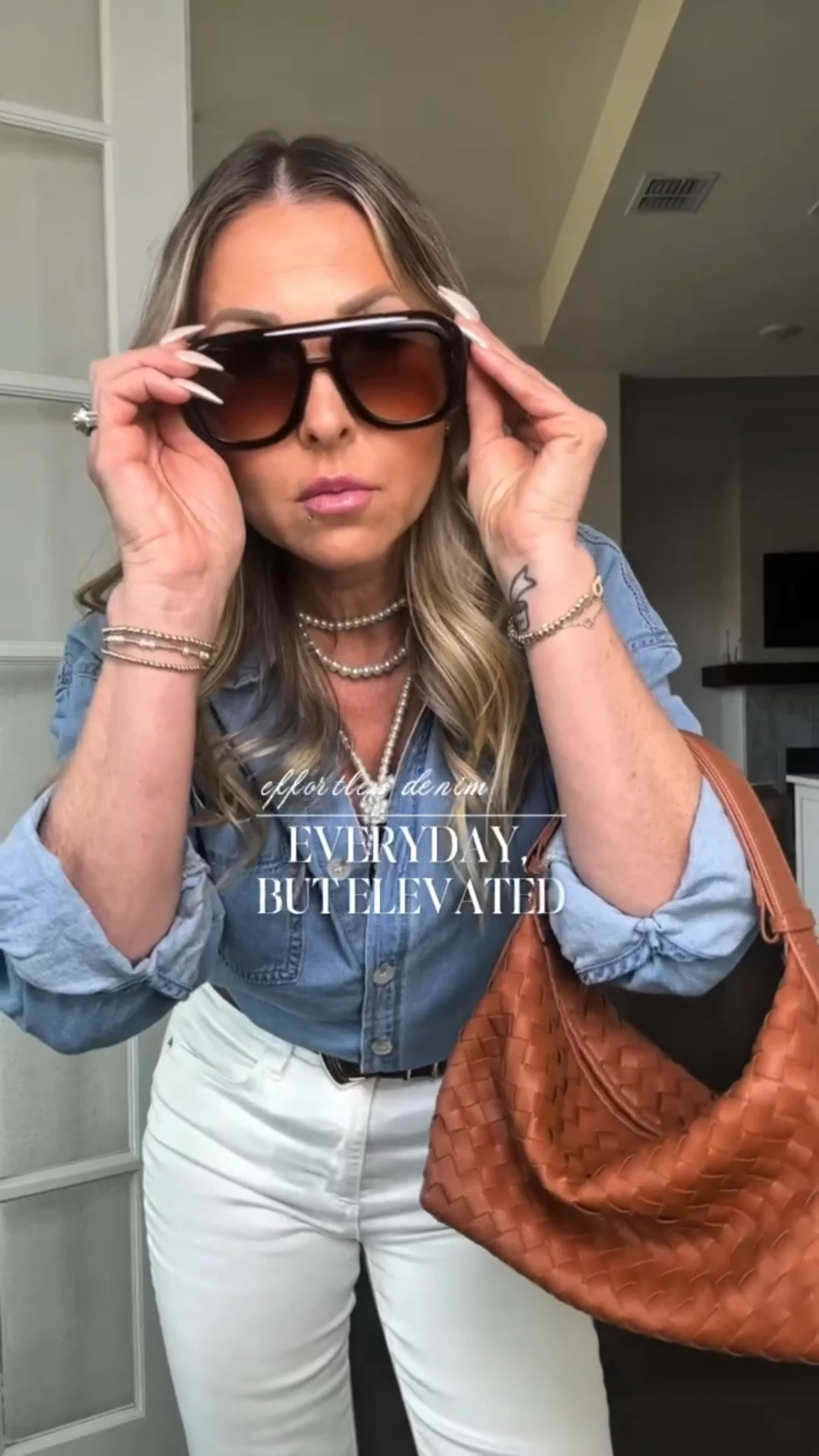 One of my favorite Everyday But Elevated outfits.

A denim button-down styled with white denim is one of those timeless combinations that always works. Add layered jewelry, a classic belt, and a structured bag and suddenly the outfit feels polished without feeling overdone.

I love this kind of high-low style for everyday life — simple wardrobe staples styled in a way that feels intentional and elevated.

Everything in this outfit is linked for you here.

#over40style #highlowstyle #everydaystyle #elevatedbasics #classicstyle

#LTKSeasonal #LTKootd #LTKgrwm