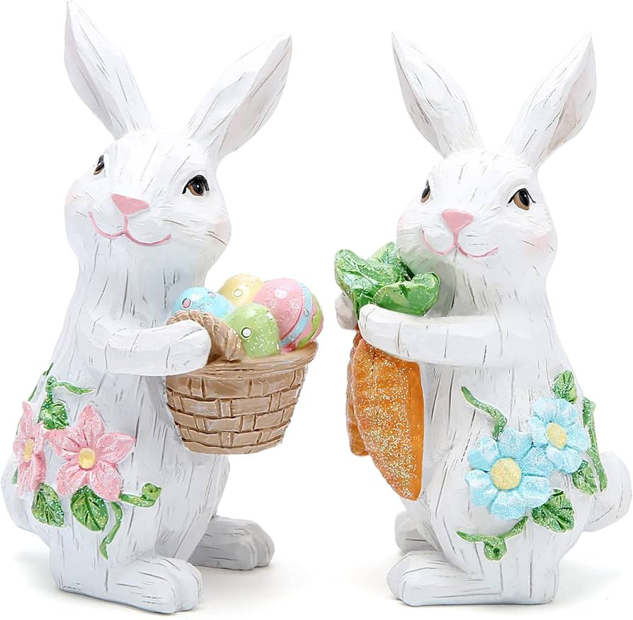 Hodao 2PCS Easter Bunny Decorations Spring Easter Rabbit Decors Figurines Tabletopper Decorations... | Amazon (US)