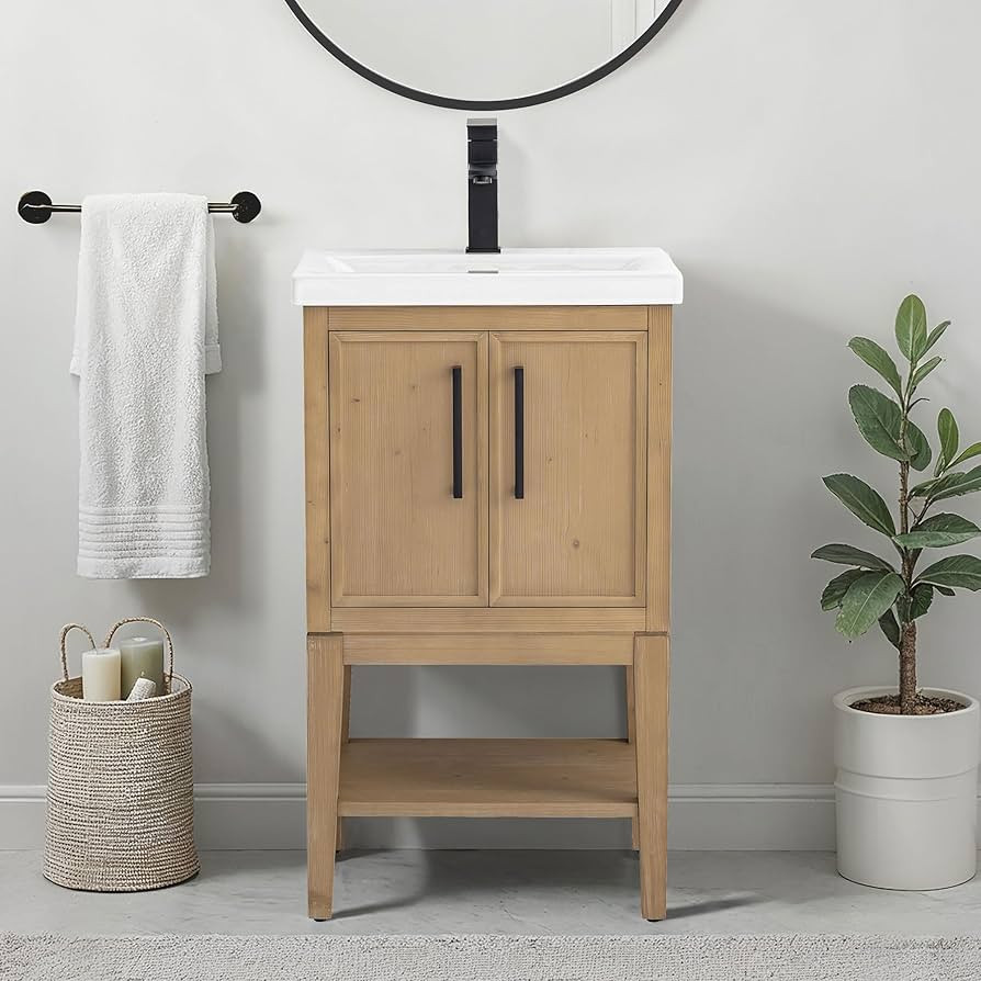 20" Small Bathroom Vanity with Ceramic Sink, Modern Solid Wood Sink Vanity Combo, Free Standing S... | Amazon (US)