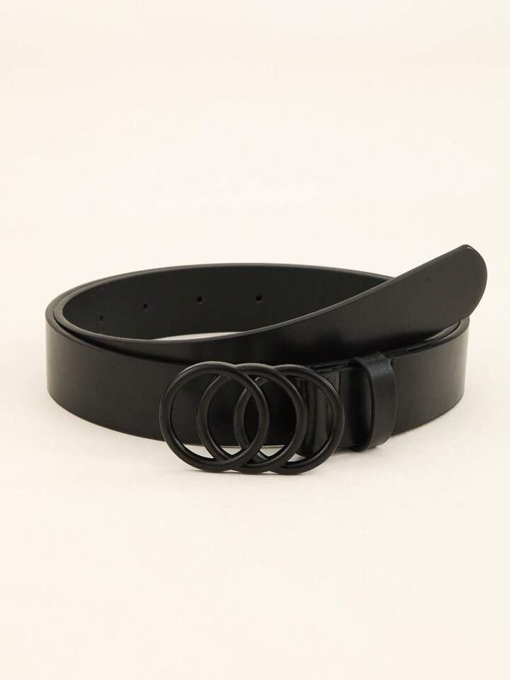 Unisex Popular Black Belt With Three Rings | SHEIN