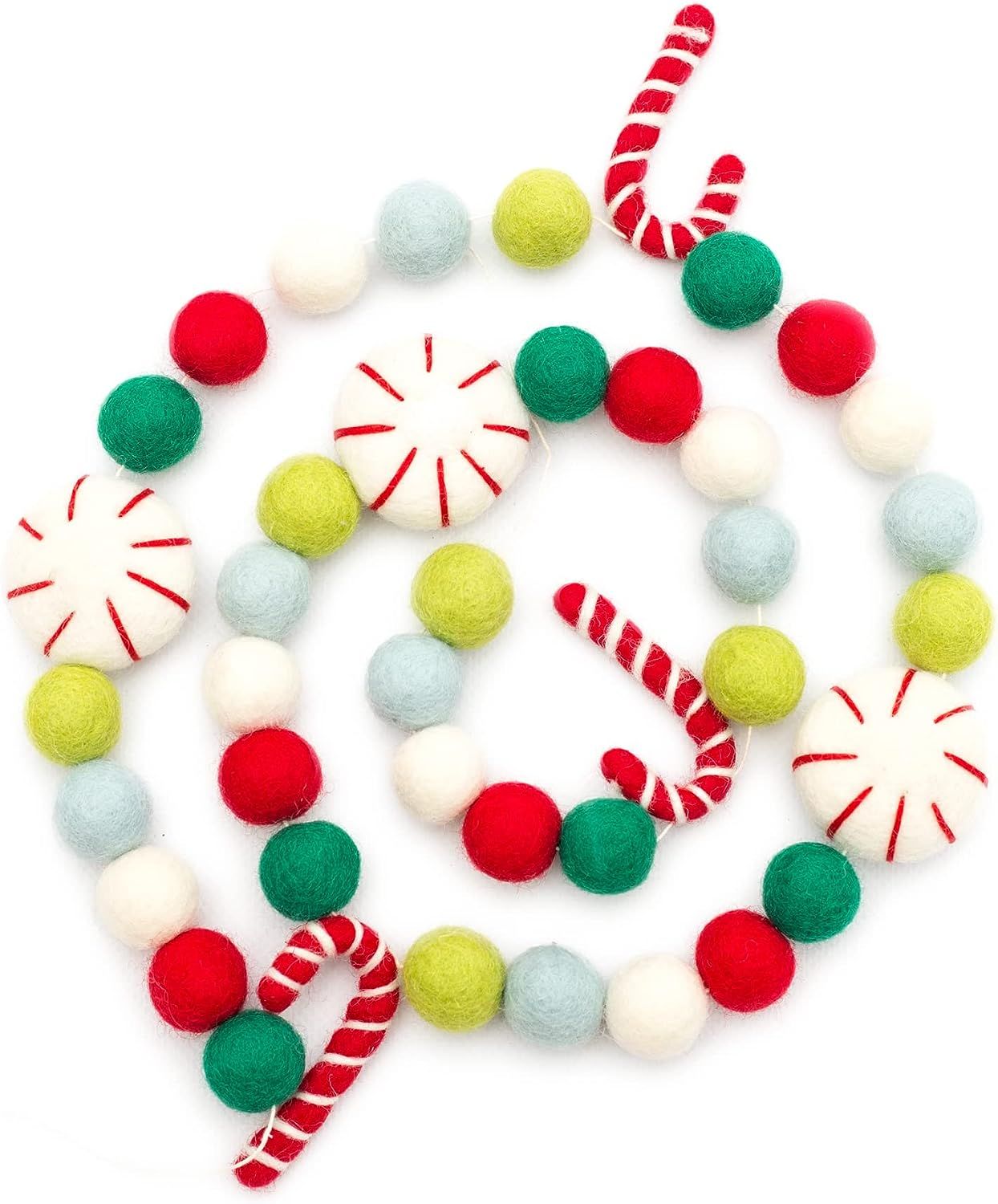 Glaciart One Peppermints and Candies Felt Ball Garland - Pompom Holiday Decoration Hand-Made from... | Amazon (US)