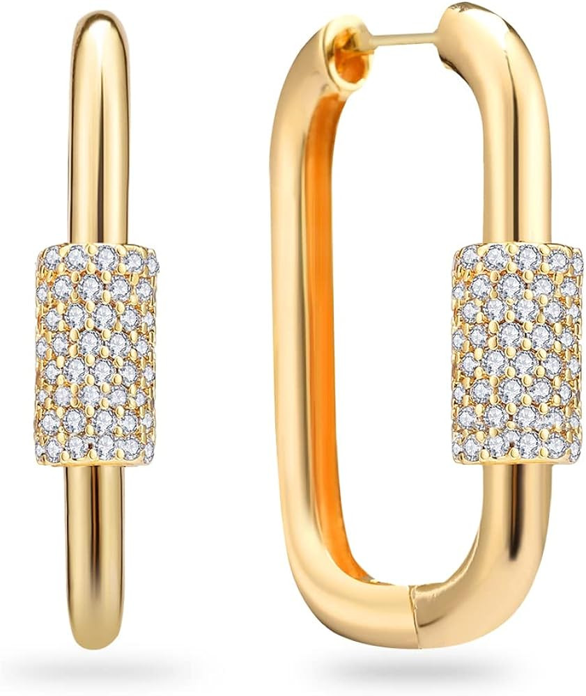 Richapex Oval Hoop Earrings for Women 18K Gold Plated Rectangle Minimalist Earrings Hypoallergenic C | Amazon (US)