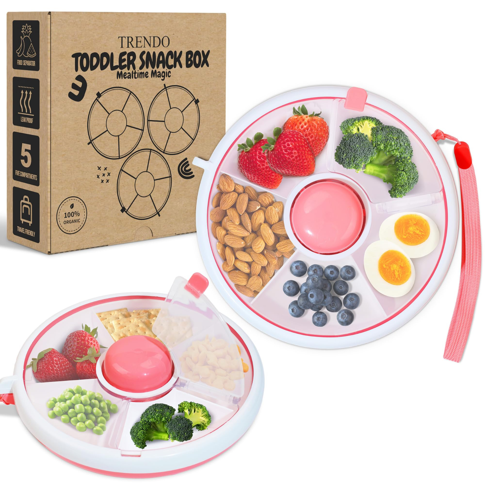 Toddler Snack Spinner - Durable & Leakproof - 5 Compartment Lunch Containers for Kids - Perfect Snack Box for On-the-Go - BPA-Free & Dishwasher Safe - Pink | Amazon (US)