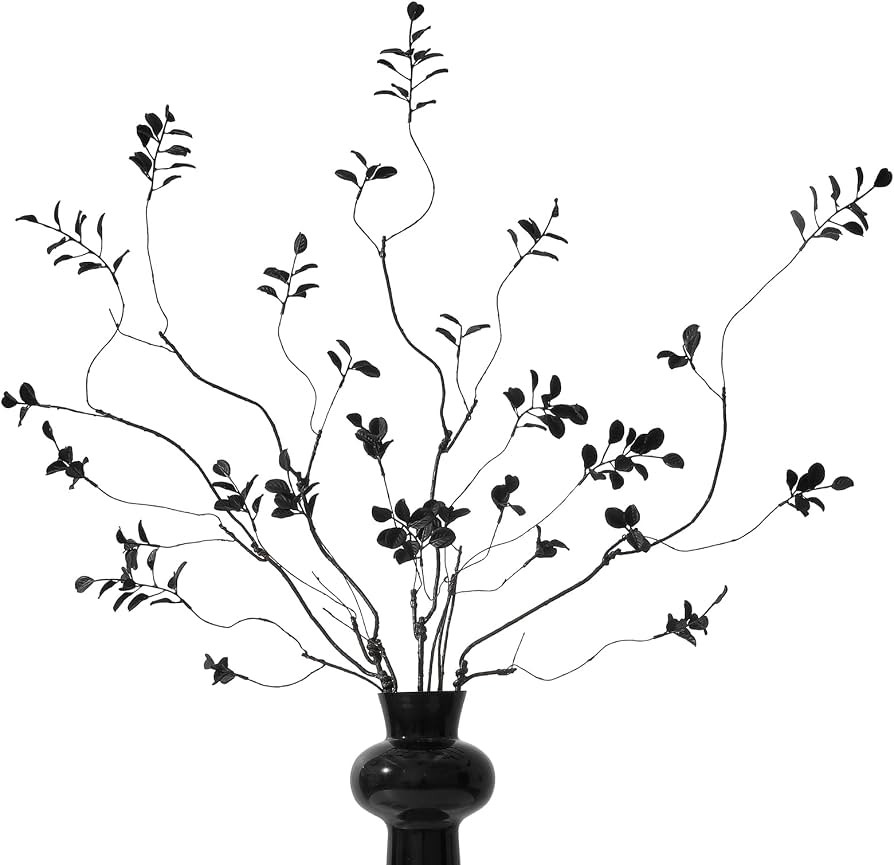 4 Pcs 38.5" Tall All-Black Artificial Branches with Leaves, Realistic Faux Ficus Greenery Stems, ... | Amazon (US)