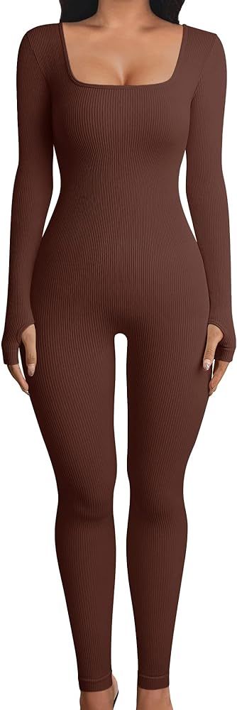 One Piece Jumpsuits for Women Long Sleeve Bodycon Sexy Jumpsuit Full Bodysuit Athletic Ribbed Workout Catsuit Fitted Onesies | Amazon (CA)