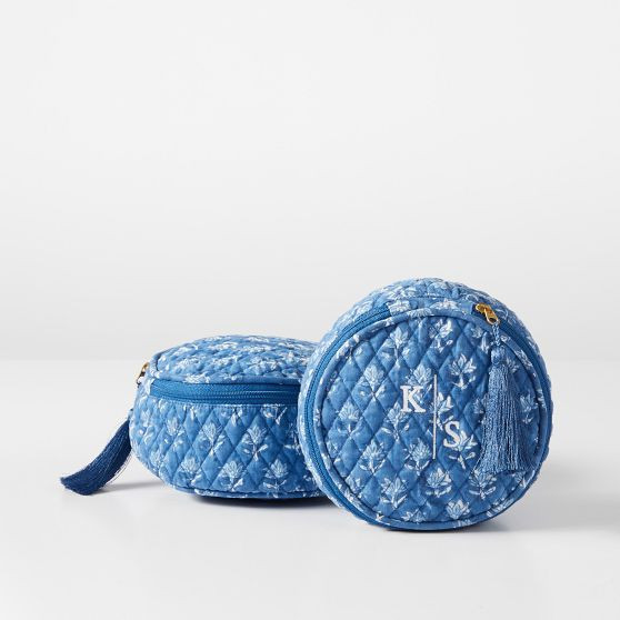 Block Print Quilted Round Travel Pouch | Mark and Graham