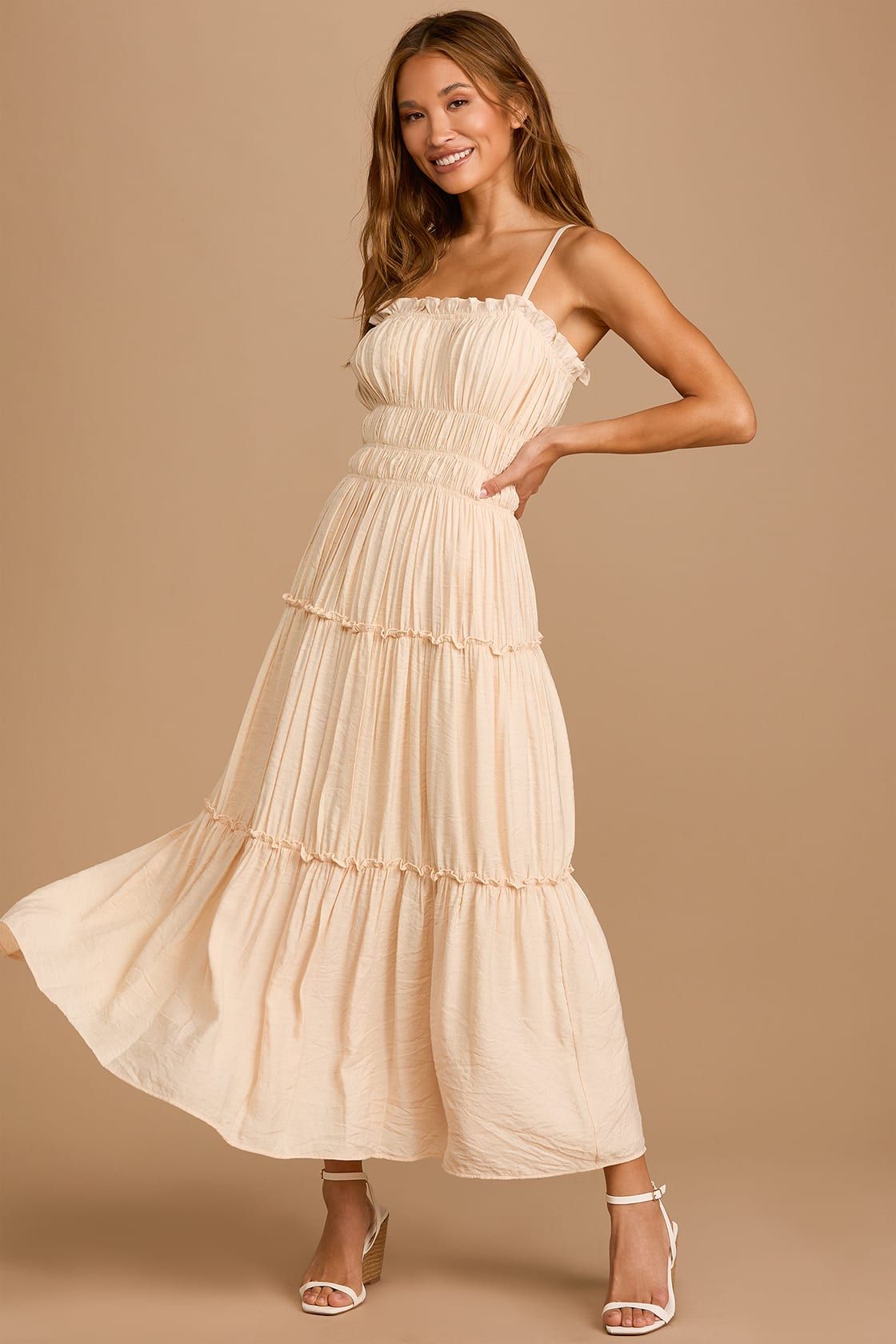 My Sweet Side Pale Blush Tiered Ruffled Maxi Dress | Lulus (US)