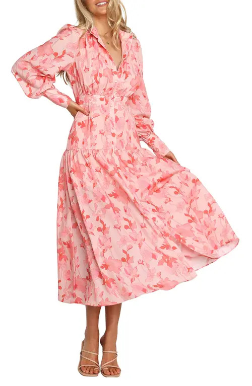 Petal & Pup Forever Print Long Sleeve Tiered Midi Dress in Pink at Nordstrom, Size 8 | Nordstrom