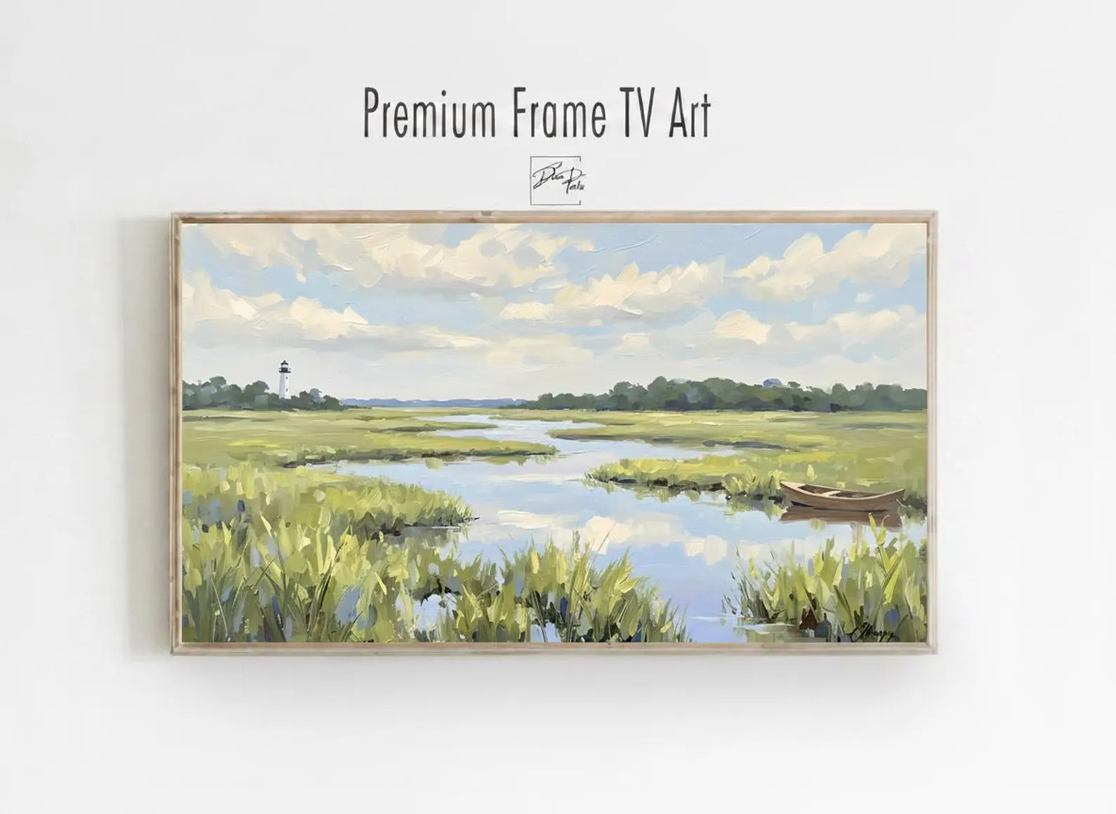 Coastal Summer Frame TV Art | Marshlands & Lighthouse Digital Painting | Samsung Frame TV Art | S... | Etsy (Global)