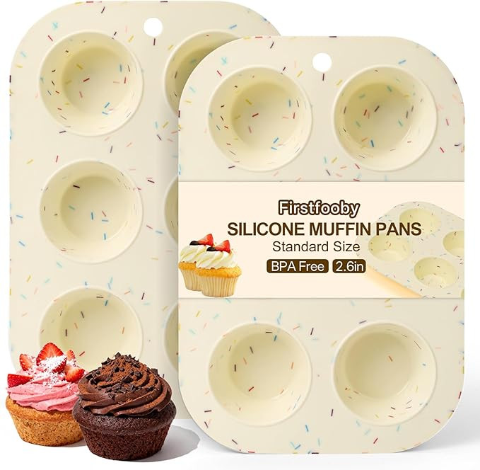 2 Pack Silicone Muffin Pan for Baking, Regular Size Nonstick Cupcake Pan, 6-Cup Silicone Muffin T... | Amazon (US)