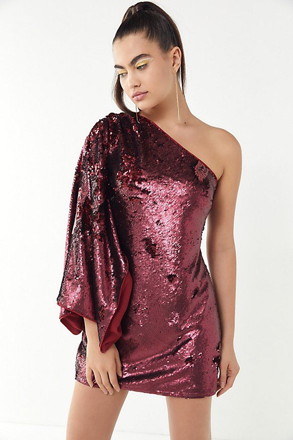 Keepsake No Signs Sequin One-Shoulder Mini Dress - Red XS at Urban Outfitters | Urban Outfitters (US and RoW)