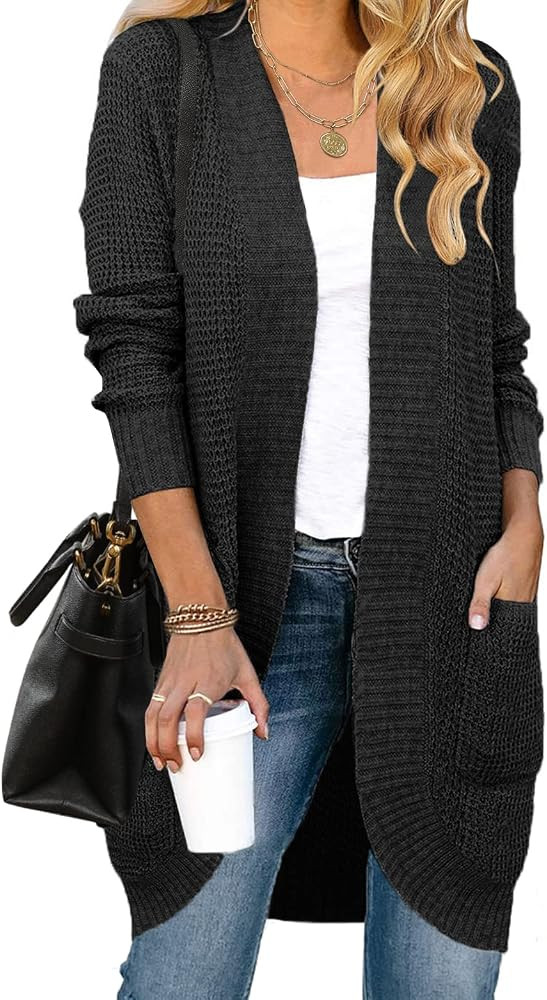 ZESICA Women's 2024 Fall Long Sleeve Open Front Cardigans Casual Lightweight Soft Chunky Knit Dra... | Amazon (US)