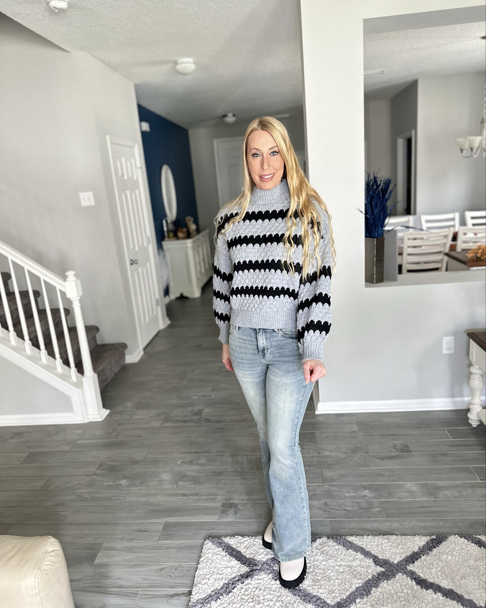 Oversized black and grey striped sweater
🖤 cropped and lots of room for layering 
🖤 wearing size small, fits true to size 

#LTKStyleTip #LTKFindsUnder50 #LTKFindsUnder100