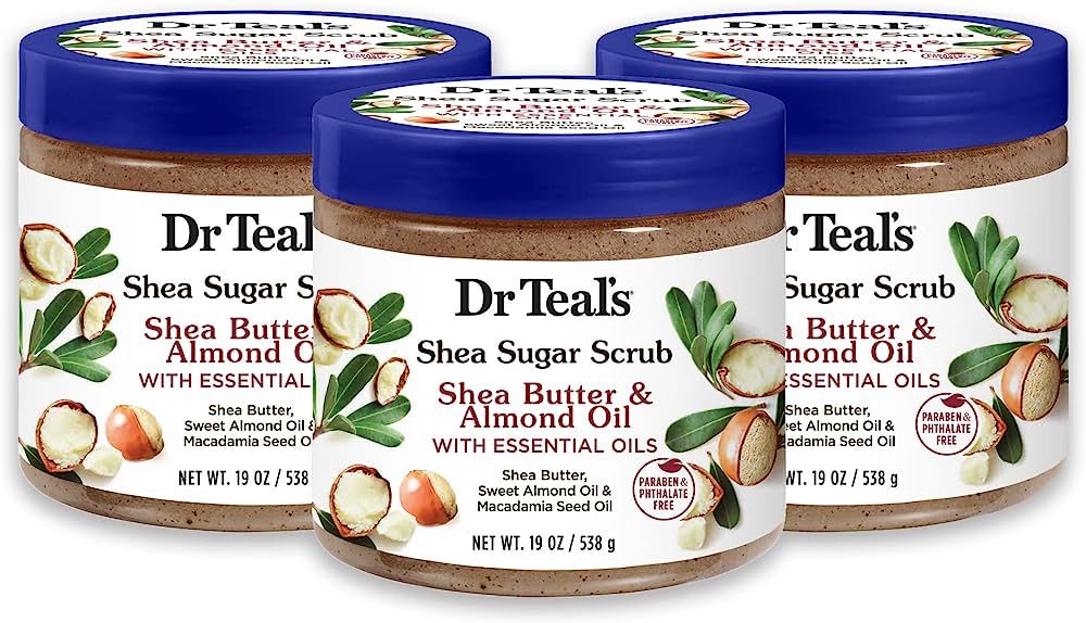 Dr Teal's Shea Sugar Body Scrub, Shea Butter with Almond Oil & Essential Oils, 19 oz (Pack of 3) | Amazon (US)