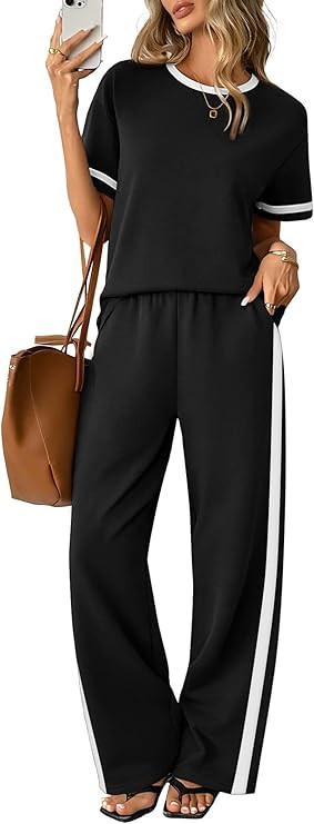 Sampeel 2 Piece Sets for Women Matching Sets Summer Outfits Resort Wear Short Sleeve Lounge Set W... | Amazon (US)