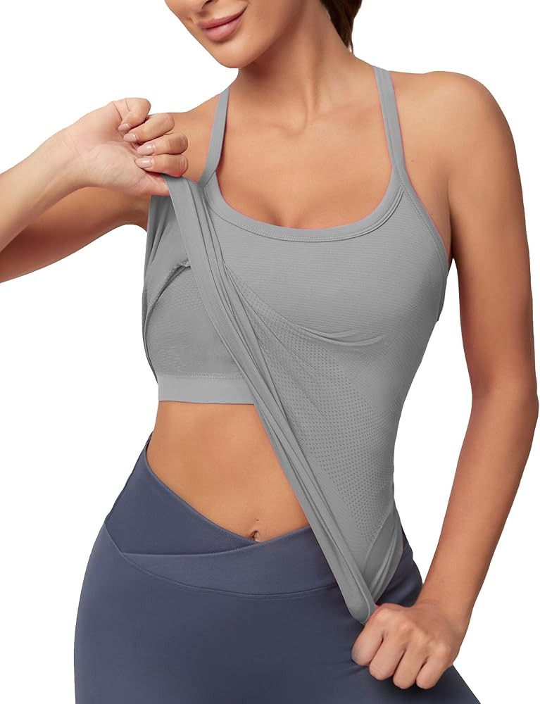 MathCat Workout Tank Tops for Women with Built in Bra, Sleeveless Gym Tops Seamless Racerback Ath... | Amazon (US)