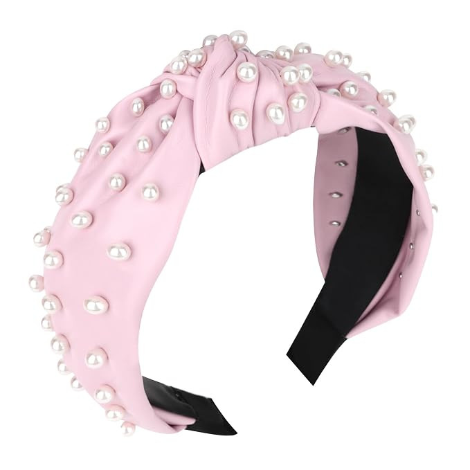 YISSION 1PC Pearl Knotted Headband for Women Non Slip Beaded Headband Wide Leather Headbands for ... | Amazon (US)