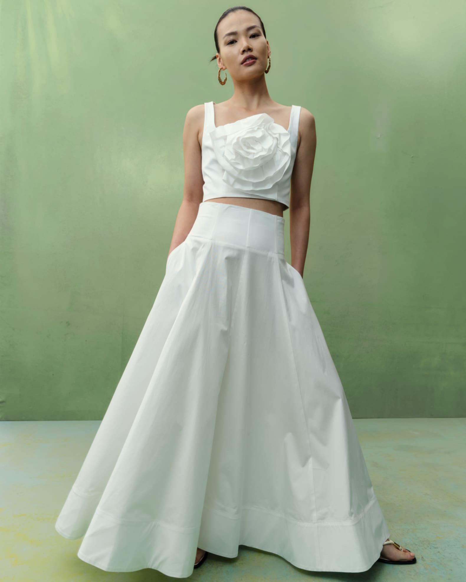 Oversize Rose Detail Crop Top | Neiman Marcus