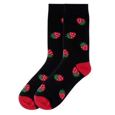 Women's Black And Red Strawberry Novelty Face Novelty Socks | Target