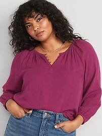 Shirred Double-Weave Long-Sleeve Blouse for Women | Old Navy (US)