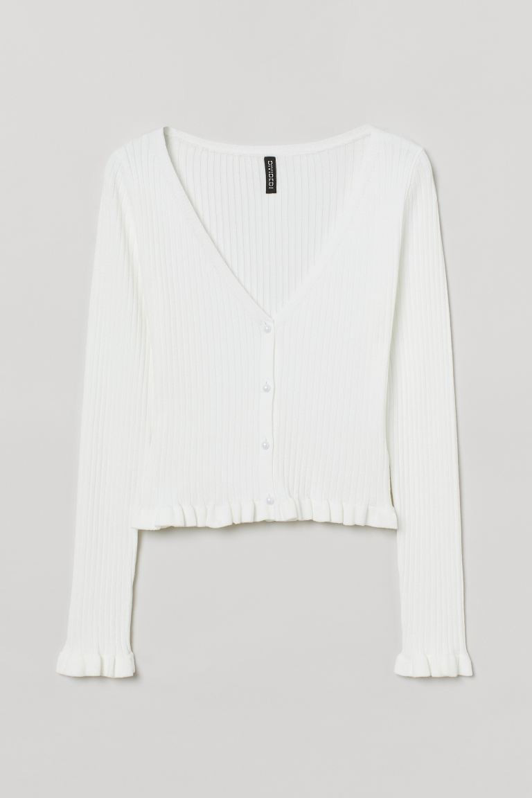 Shorter, fitted cardigan in rib-knit fabric. Low-cut V-neck, buttons at front, and long sleeves. ... | H&M (US + CA)