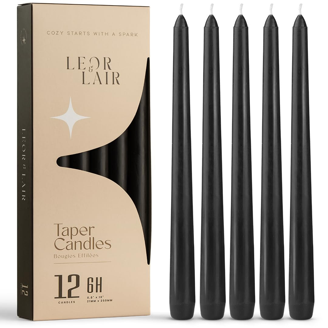 Leor & Lair Black Taper Candles - 12 Pack 10" Black Candlesticks - Unscented Long Burning Hallowe... | Amazon (US)