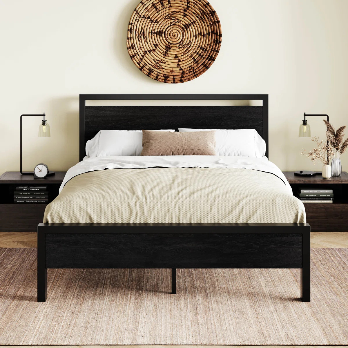 Metal Frame Platform Bed with Wood Headboard | Wayfair North America