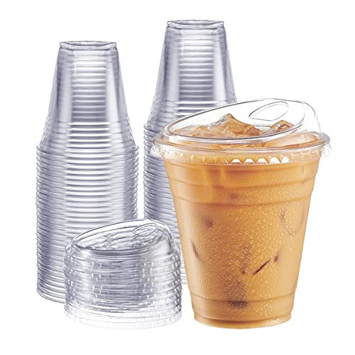 GUSTO 12 oz Clear Plastic Iced Coffee Cups with Lids [100 Sets] | Amazon (US)