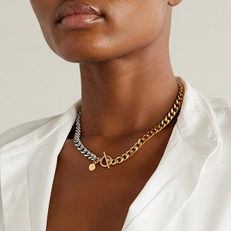 Two-Tone Stainless Steel Chain Necklace with & Links and Toggle Clasp | Macy's