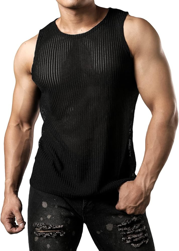 JOGAL Men's Mesh Fitted Sleeveless Muscle Tank Top | Amazon (US)