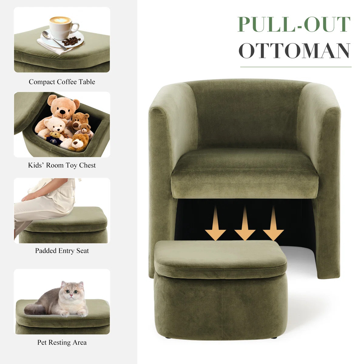 Braedin Upholstered Accent Chair & Storable Ottoman, No Assembly Required | Wayfair North America