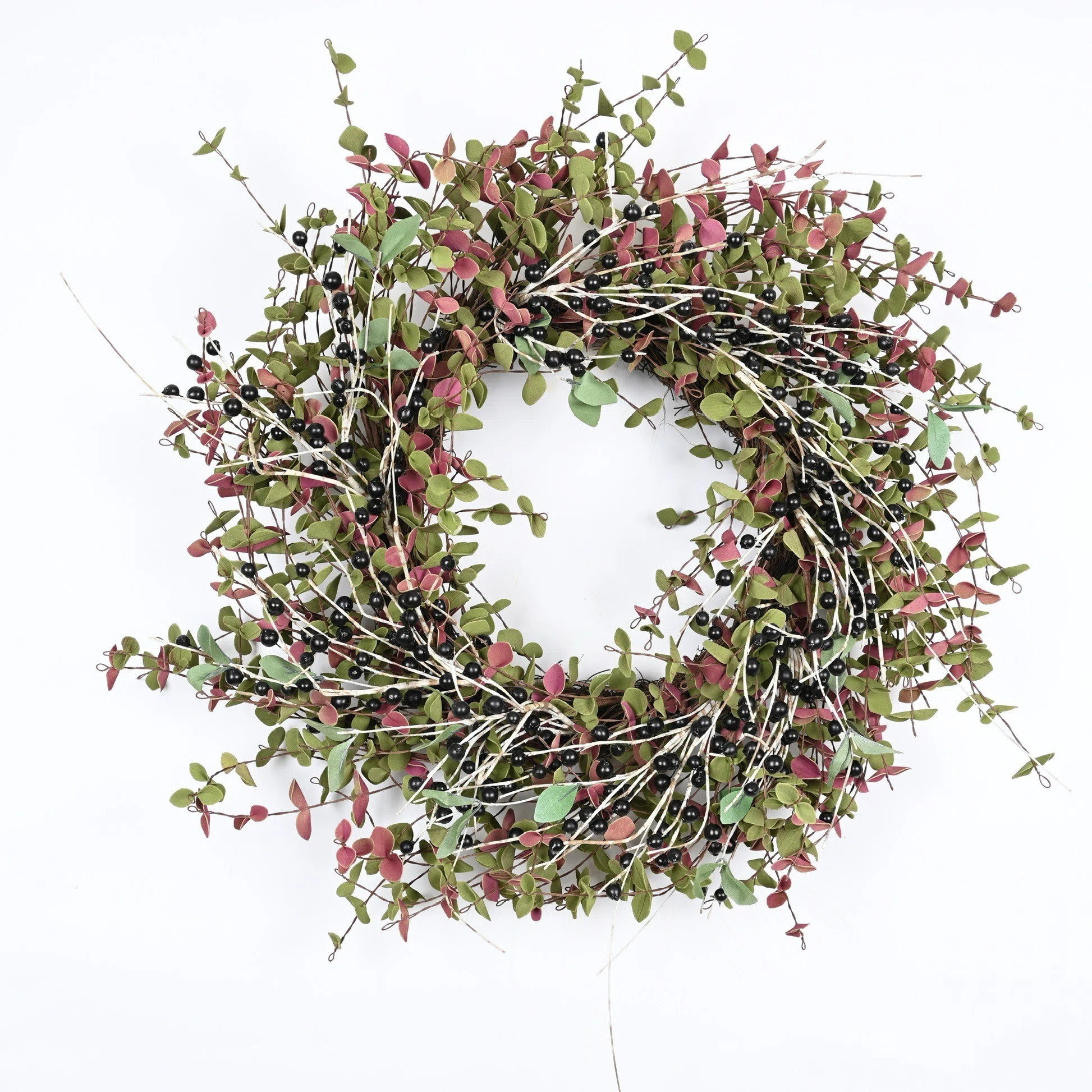 Artificial Farmhouse Blossoms Cluster Greenery Mini Eucalyptus Berry Thanksgiving Day Fall Wreath... | Wayfair North America