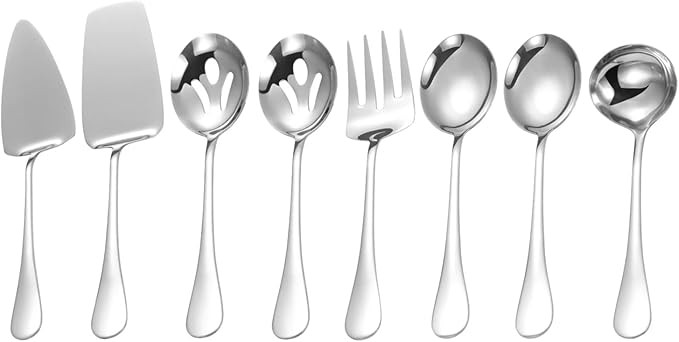 Stainless Steel Serving Utensils,8 Pcs Serving Set with Serving Spoons,Serving Fork,Soup Ladle,La... | Amazon (US)