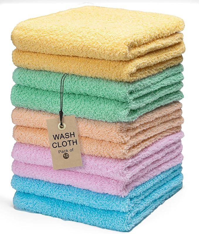 Terry Washcloths – 12x12 Inches – Pack of 10 – Multicolor – Highly Absorbent, Soft Feel a... | Amazon (US)