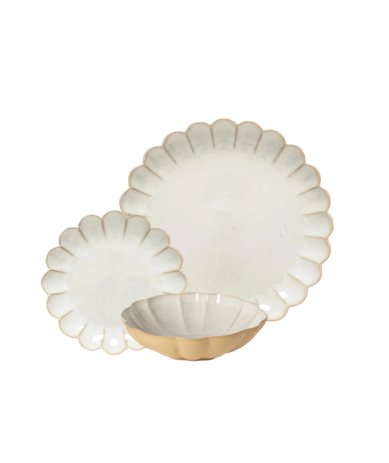 A Scalloped Marrakesh Costa Nova Sable Blanc 12 pc Dinnerware Set with | Mintly Home