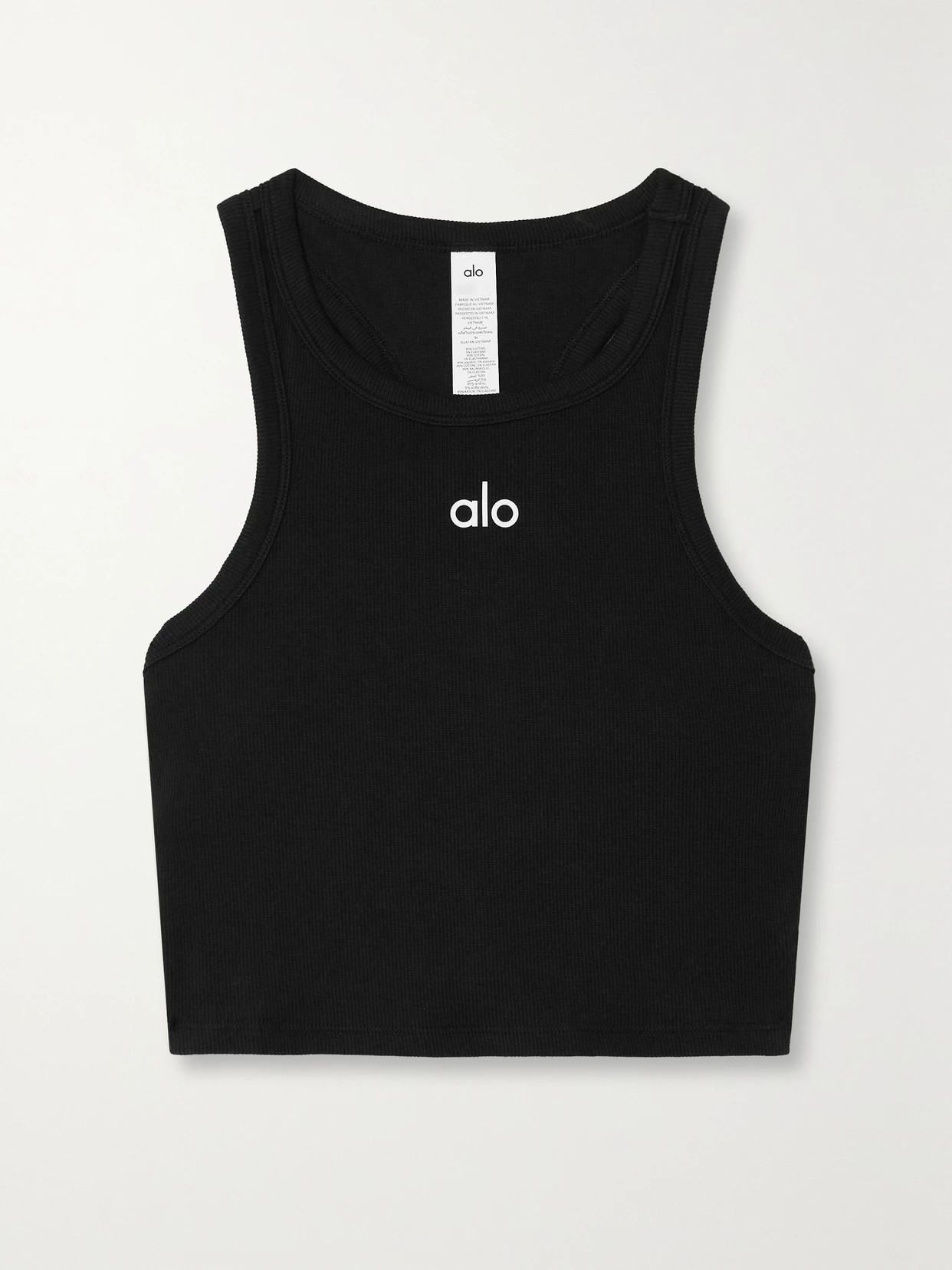 Alo Yoga - Aspire Cropped Ribbed Stretch-cotton Jersey Tank - Black | NET-A-PORTER (US)