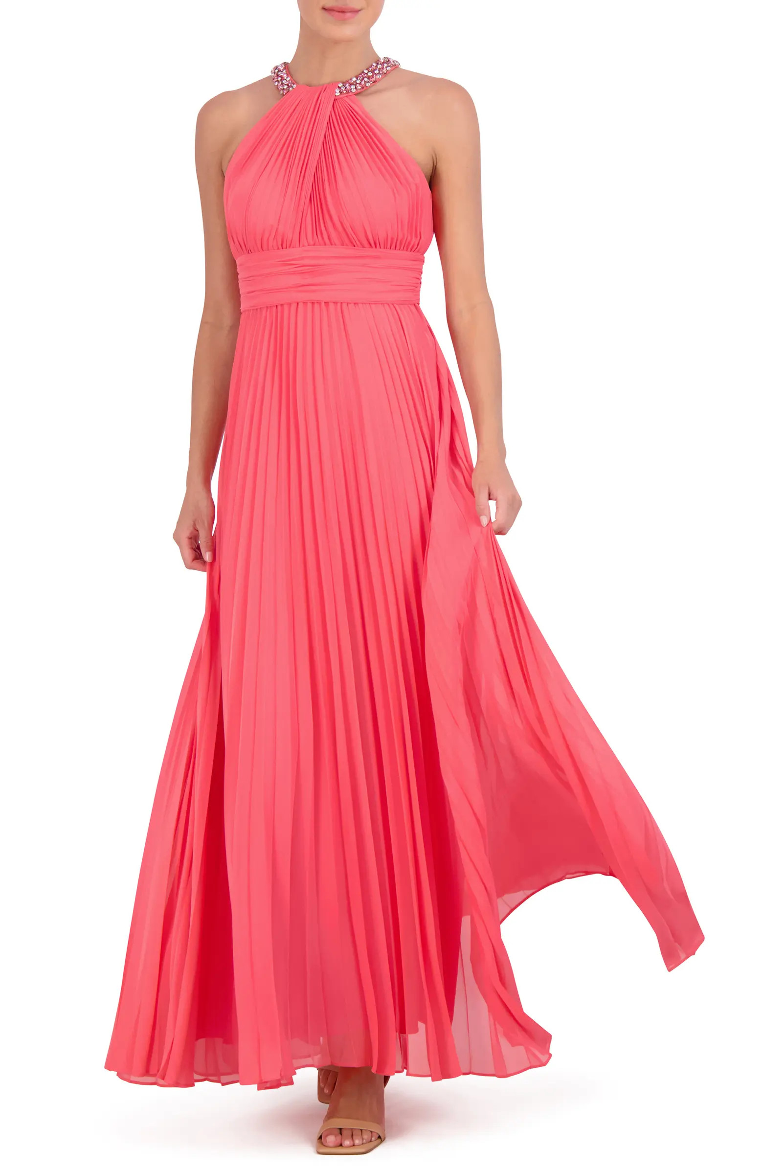 Eliza J Crystal Detail Pleated Gown | Nordstrom | Nordstrom