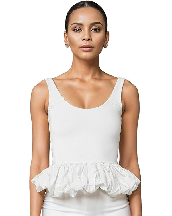 Tank Going Out Crop Tops for Women Sleeveless Ruffle Hem Casual Backless Fashion Solid Crop Tank ... | Amazon (US)