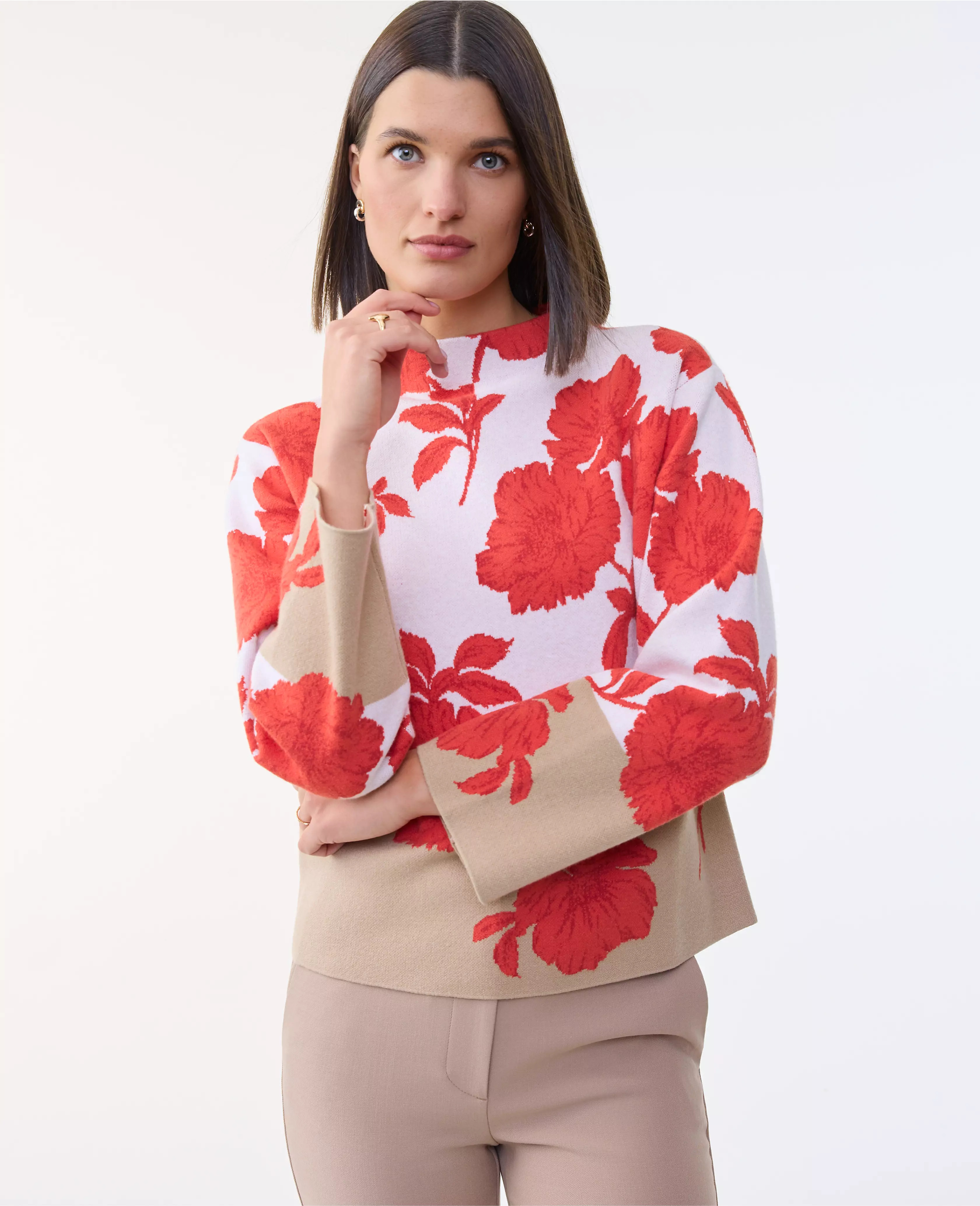 Petite Floral Jacquard Sweater | Ann Taylor