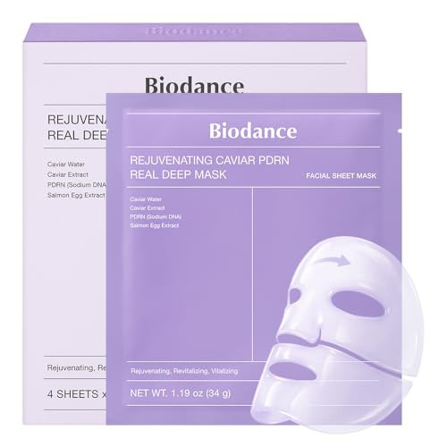 BIODANCE Rejuvenating Caviar PDRN Real Deep Mask, Overnight Hydrogel Face Mask, Skin Firming, Radiance, Enhancing Skin Recovery, Korean Skin Care, Mothers Day Gifts | 1.19oz(34g) x 4ea | Amazon (US)