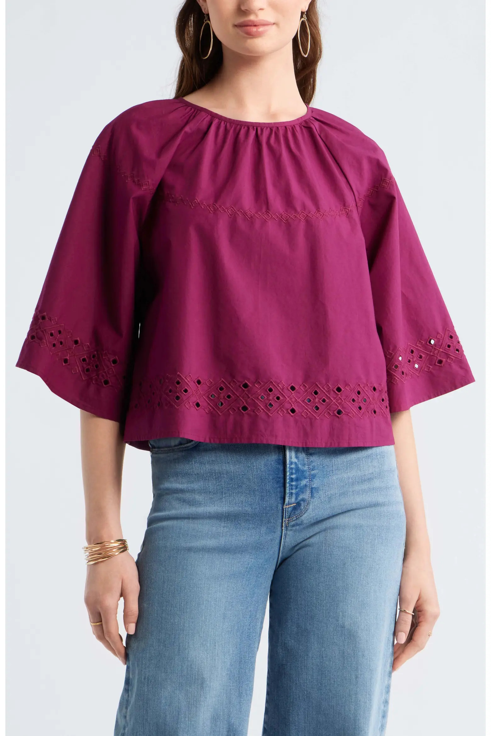 Eyelet Embroidered Poplin Swing Top (Women) | Nordstrom | Nordstrom