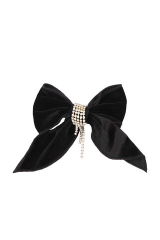 Ettika Velvet Bow Crystal Chain Hair Clip in Black from Revolve.com | Revolve Clothing (Global)