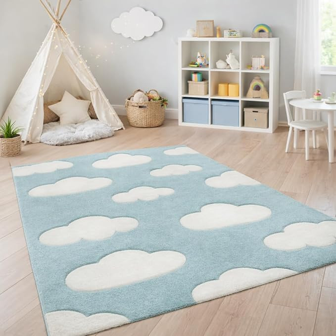 Paco Home Modern Kids Rug with Clouds in Blue Pastel for Nursery, Size: 2'8" x 4'11" | Amazon (US)