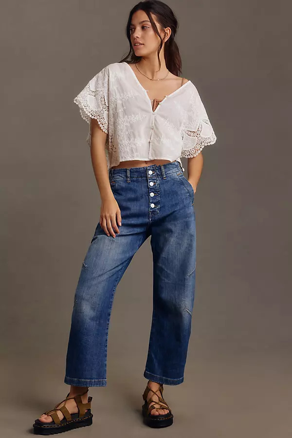 The Arin Mid-Rise Button-Front Barrel Pant by Pilcro | Anthropologie (US)