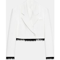 Zara - Lace Trim Cropped Blazer - Oyster-White - Xs - Woman | Zara UK