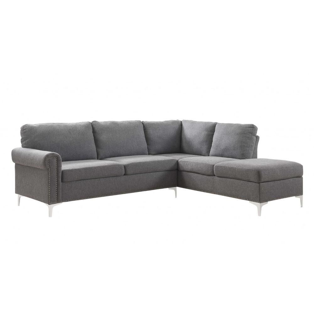 HomeRoots Amelia Gray Fabric 6-Seater L-Shaped Sectional Sofa with Removable Cushions | The Home Depot