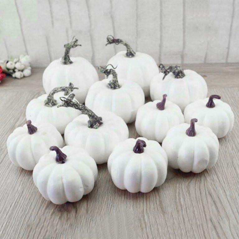 6/12Pcs Halloween White Artificial Pumpkins Harvest Fall Thanksgiving Home Decor | Walmart (US)